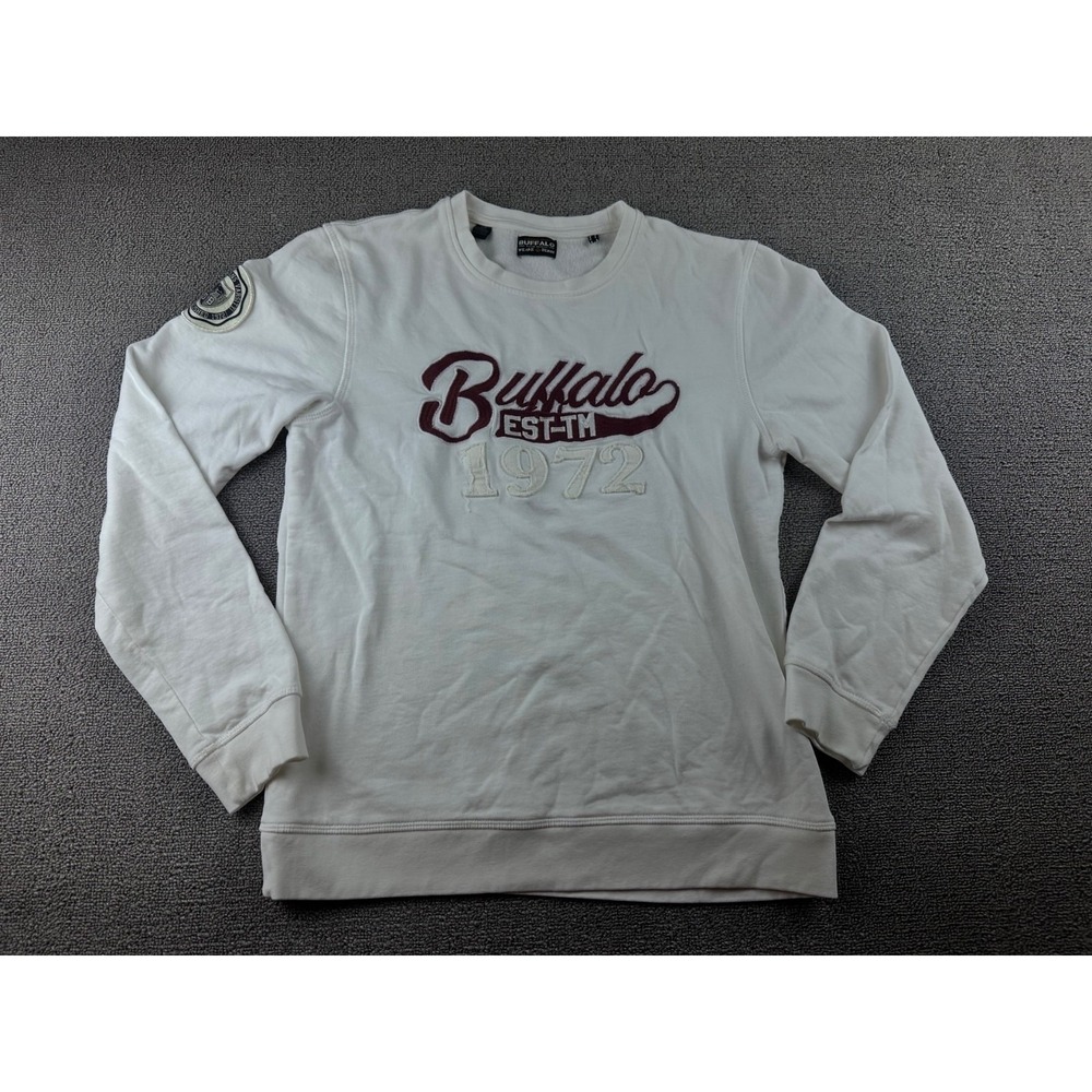 Buffalo Jeans Sweatshirt Men S White Embroidered Fleece Varsity Athleisure